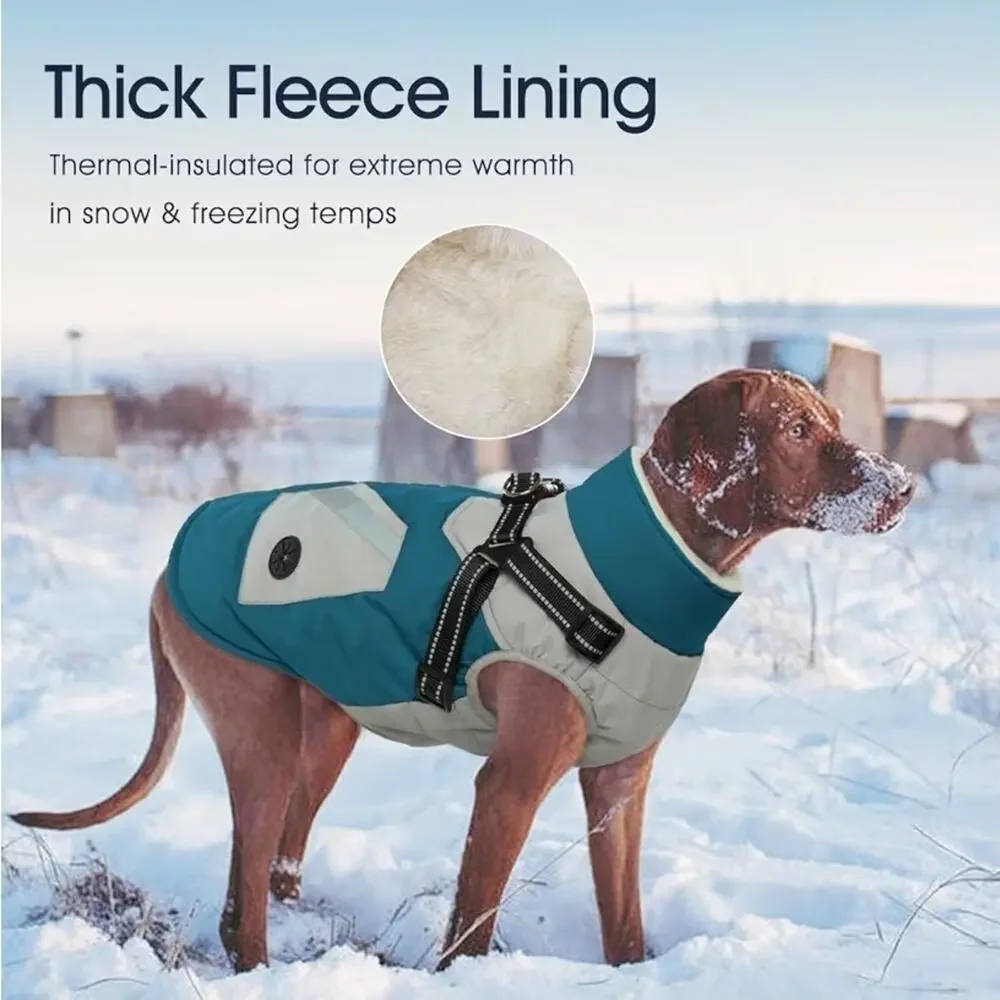 Large Dog Coat with Harness Built in Waterproof Windproof Dog Winter